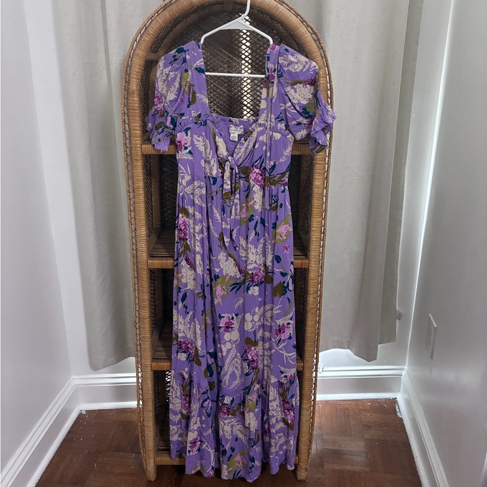 Lavender Floral Maxi Dress - Women's Purple Flower Print